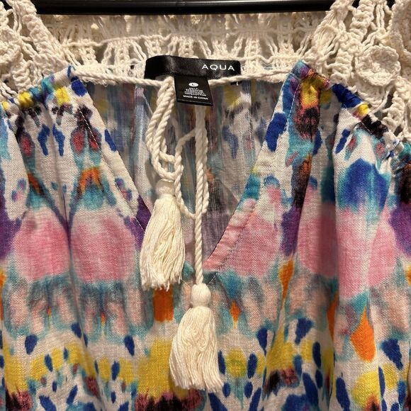 Aqua By Bloomingdale's Lace Crochet Mini Dress Womens Large Fit And Flare - Picture 6 of 9